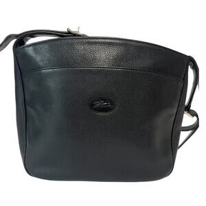 Vintage Longchamp Le Foulonné Pebbled Leather Crossbody Bag Navy Gold France